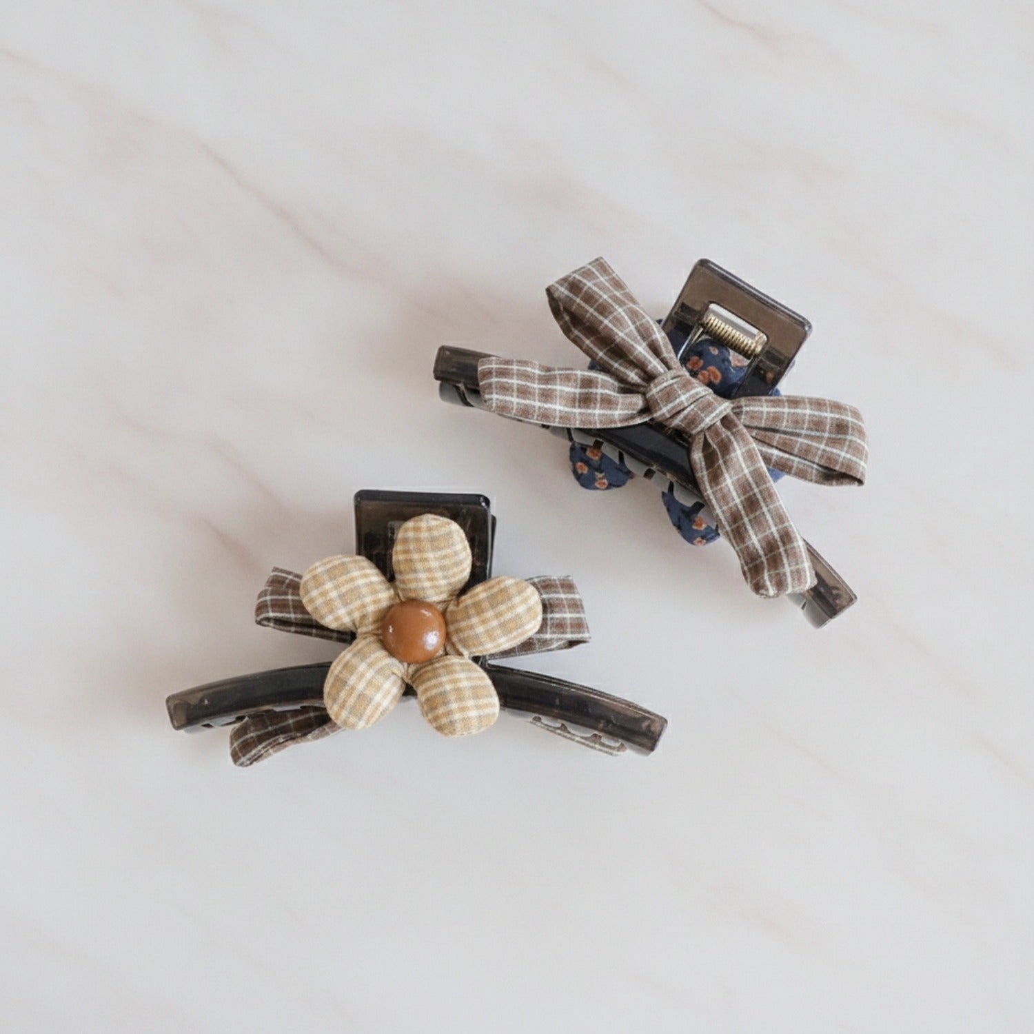 Checkered Pearl Beaded Hair Claw Clip Pair