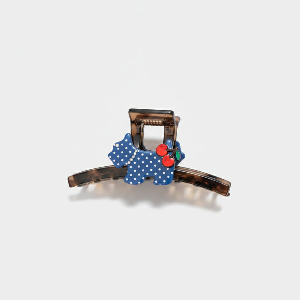 Blue Polka Dot Elephant Hair Claw With Cherry Charm – hair accessories (view 1)