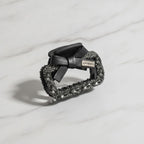 Rhinestone Studded Leather Hair Claw - Black Square Clip – hair accessories (view 3)
