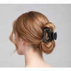 Rhinestone Studded Leather Hair Claw - Black Square Clip