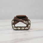 Rhinestone Studded Leather Hair Claw - Small Square Clip - Coffee