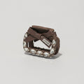 Rhinestone Studded Leather Hair Claw - Small Square Clip - Coffee