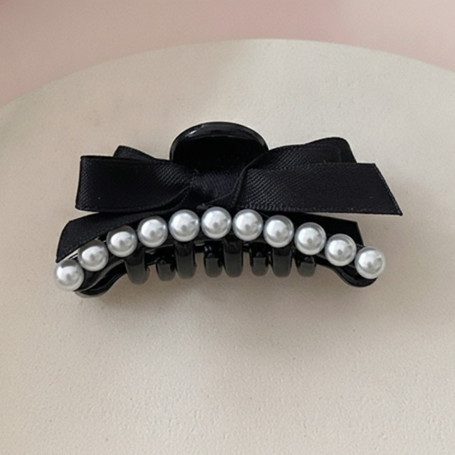 Black Pearl Beaded Hair Claw Clip With Bow