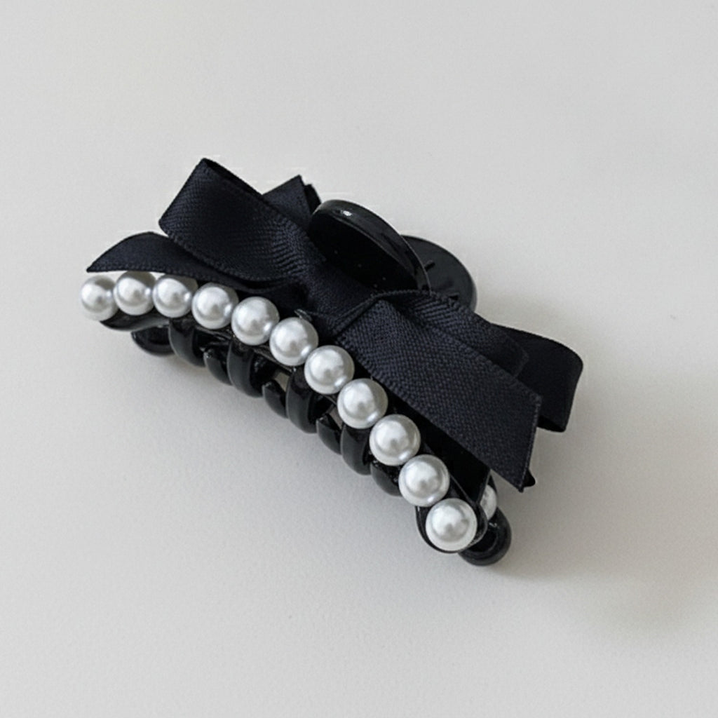 Black Pearl Beaded Hair Claw Clip With Bow – hair accessories (view 1)