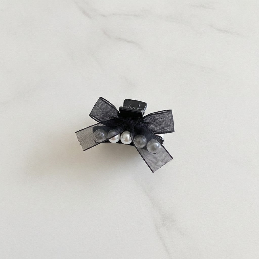 Black Pearl Bow Hair Claw Clip – hair accessories (view 3)