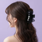 Black Pearl Bow Hair Claw Clip – hair accessories (view 2)