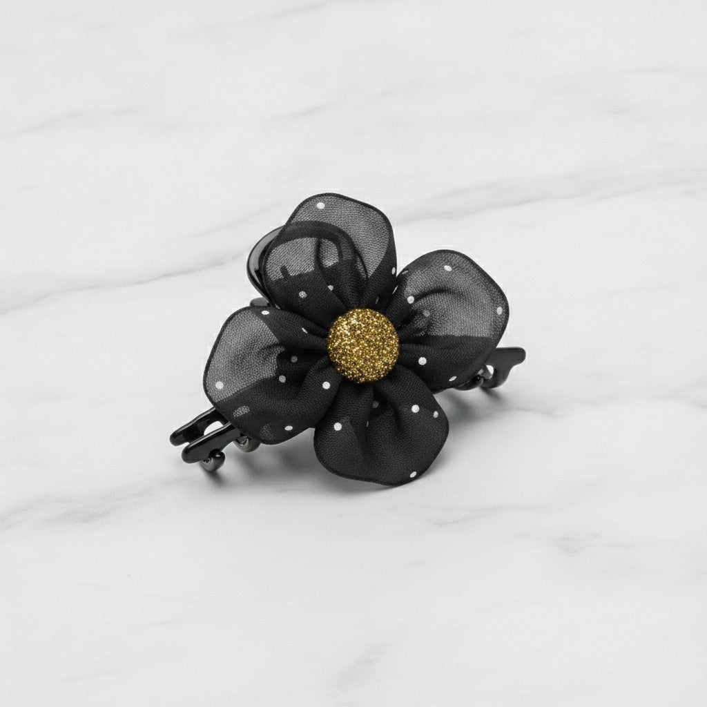 Daisy Flower Hair Claw Clip - Mesh Flower Hair Clip Black – hair accessories (view 2)