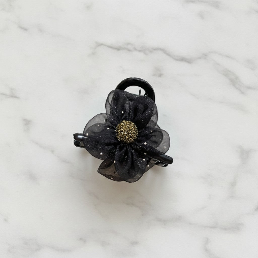 Daisy Flower Hair Claw Clip - Mesh Flower Hair Clip Black