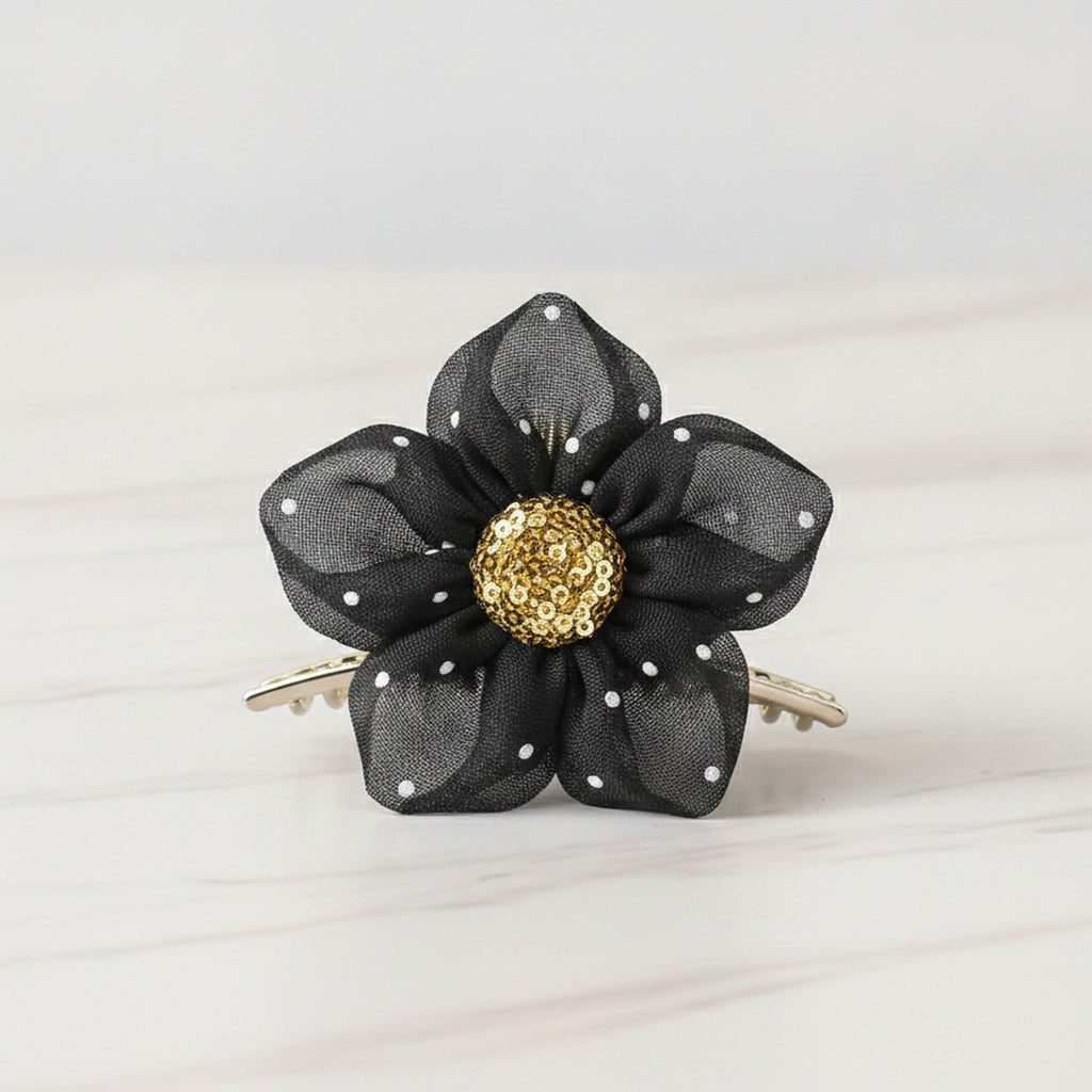 Daisy Flower Hair Claw Clip - Mesh Flower Hair Clip Black