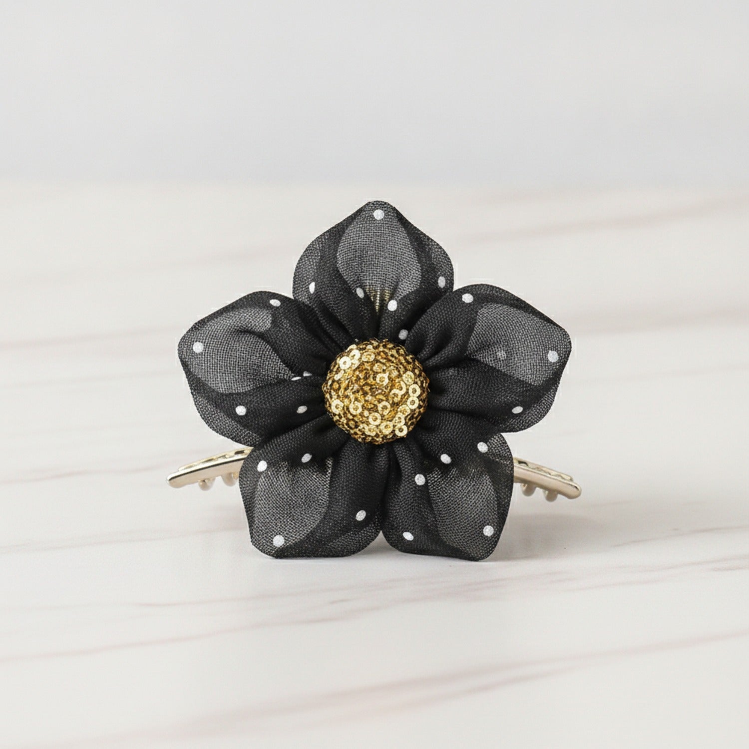 Daisy Flower Hair Claw Clip - Mesh Flower Hair Clip Black