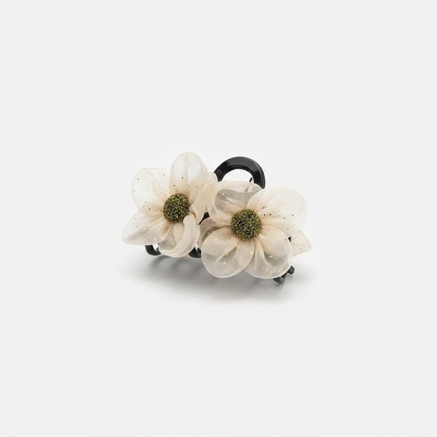 Daisy Flower Hair Claw Clip - Mesh Floral Claw Clip - Champagne