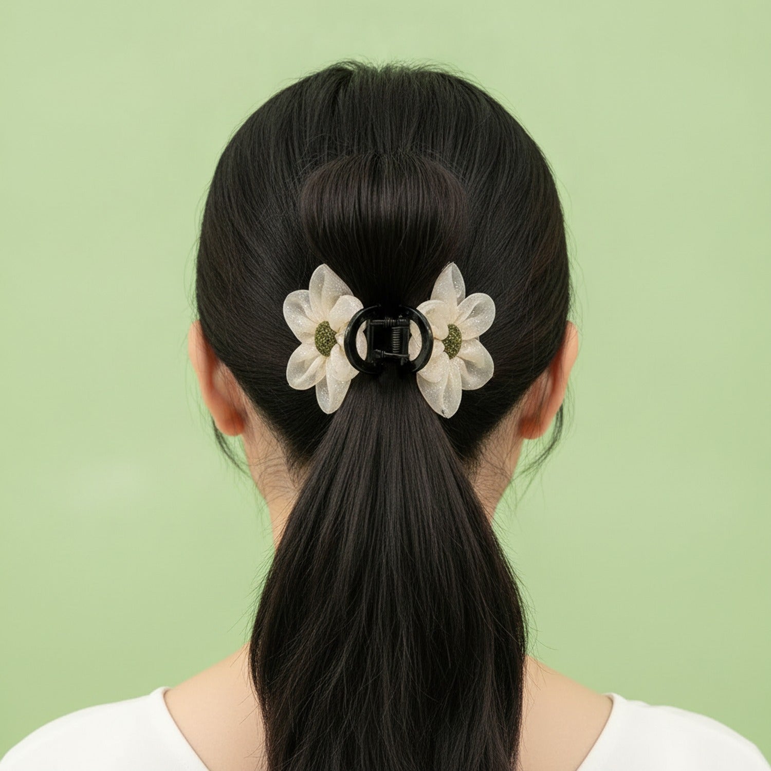 Daisy Flower Hair Claw Clip - Mesh Floral Claw Clip - Champagne