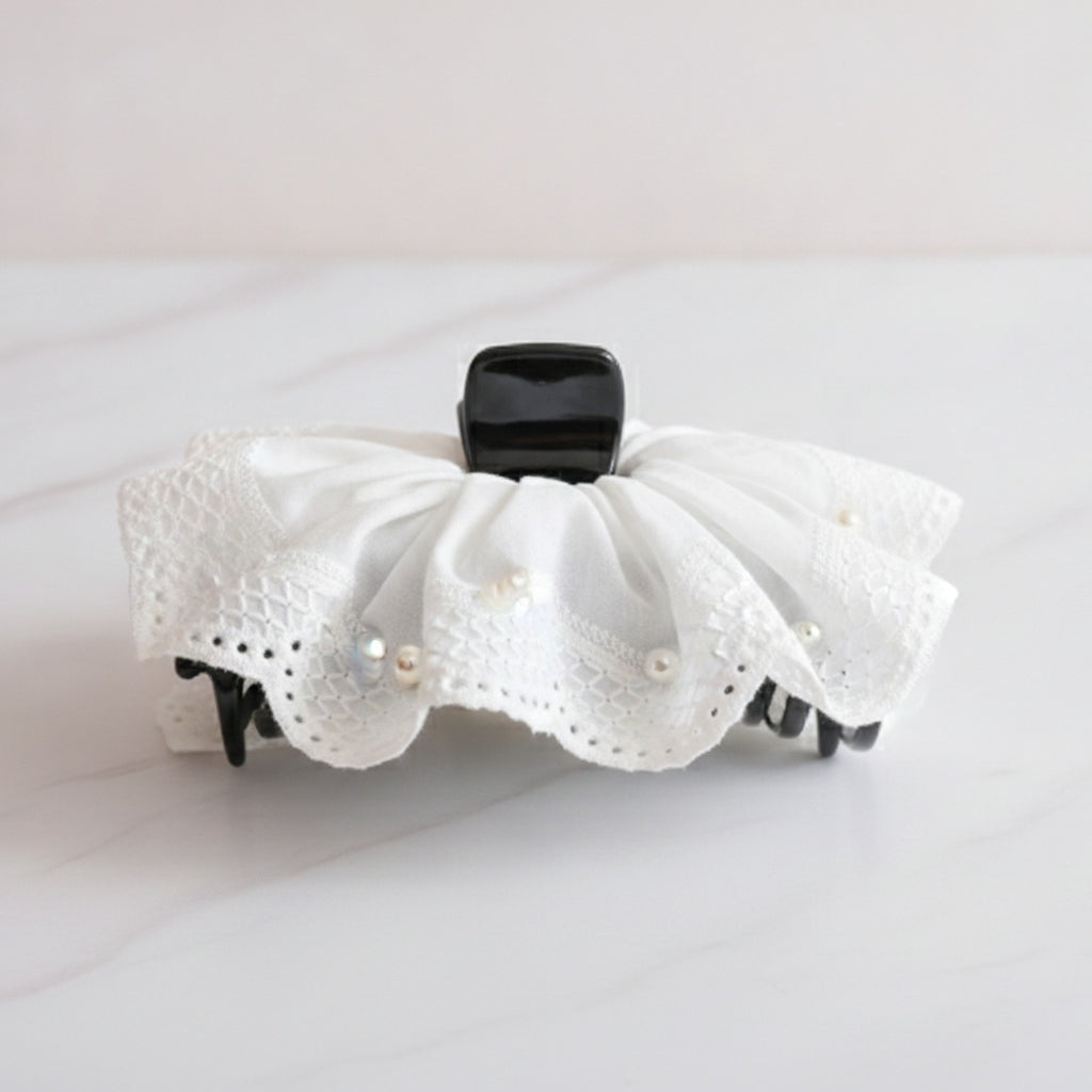 White Lace Flower Hair Claw Clip – hair accessories (view 2)