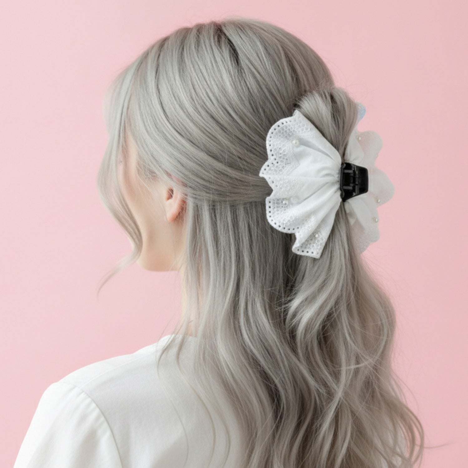 White Lace Flower Hair Claw Clip
