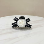 White Rose Black Bow Hair Claw Clip – hair accessories (view 2)
