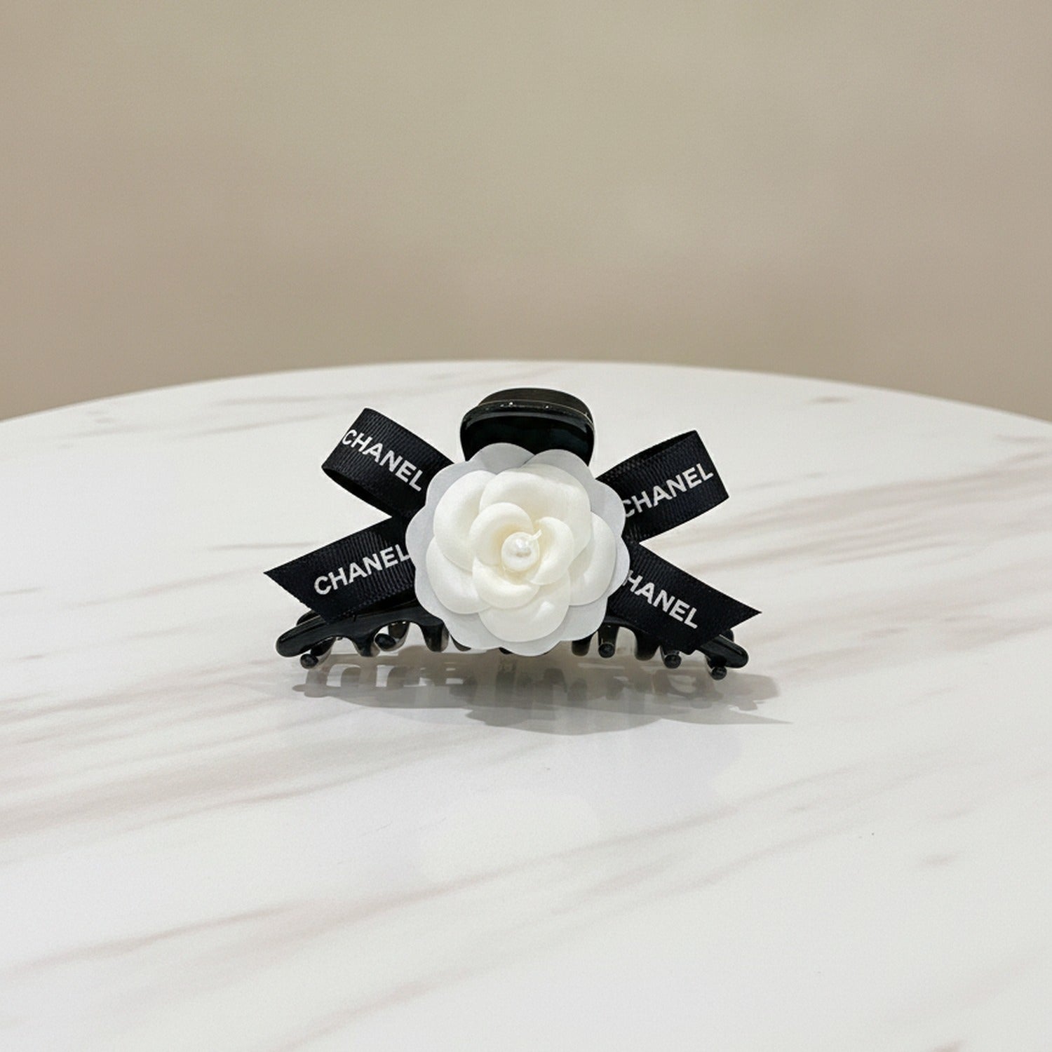White Rose Black Bow Hair Claw Clip