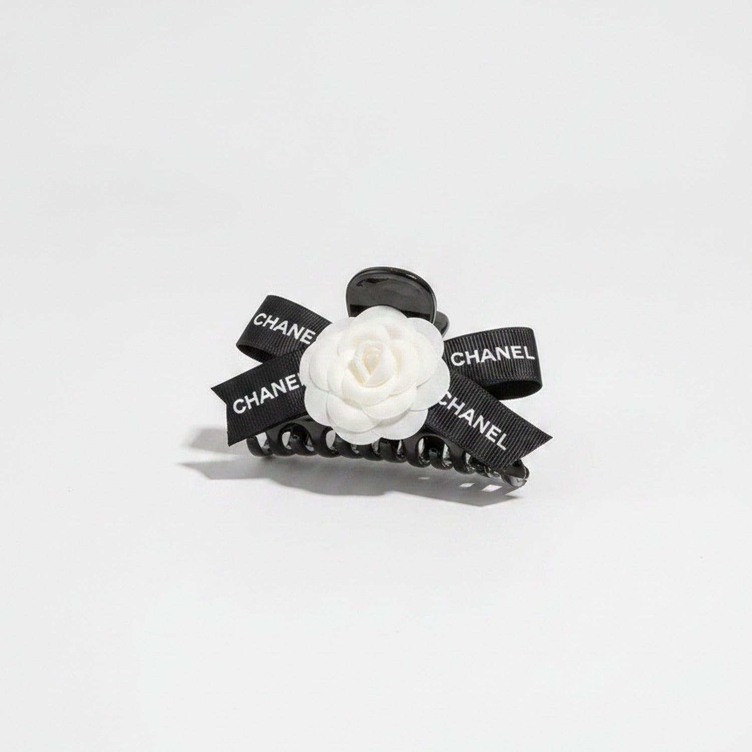 White Rose Black Bow Hair Claw Clip
