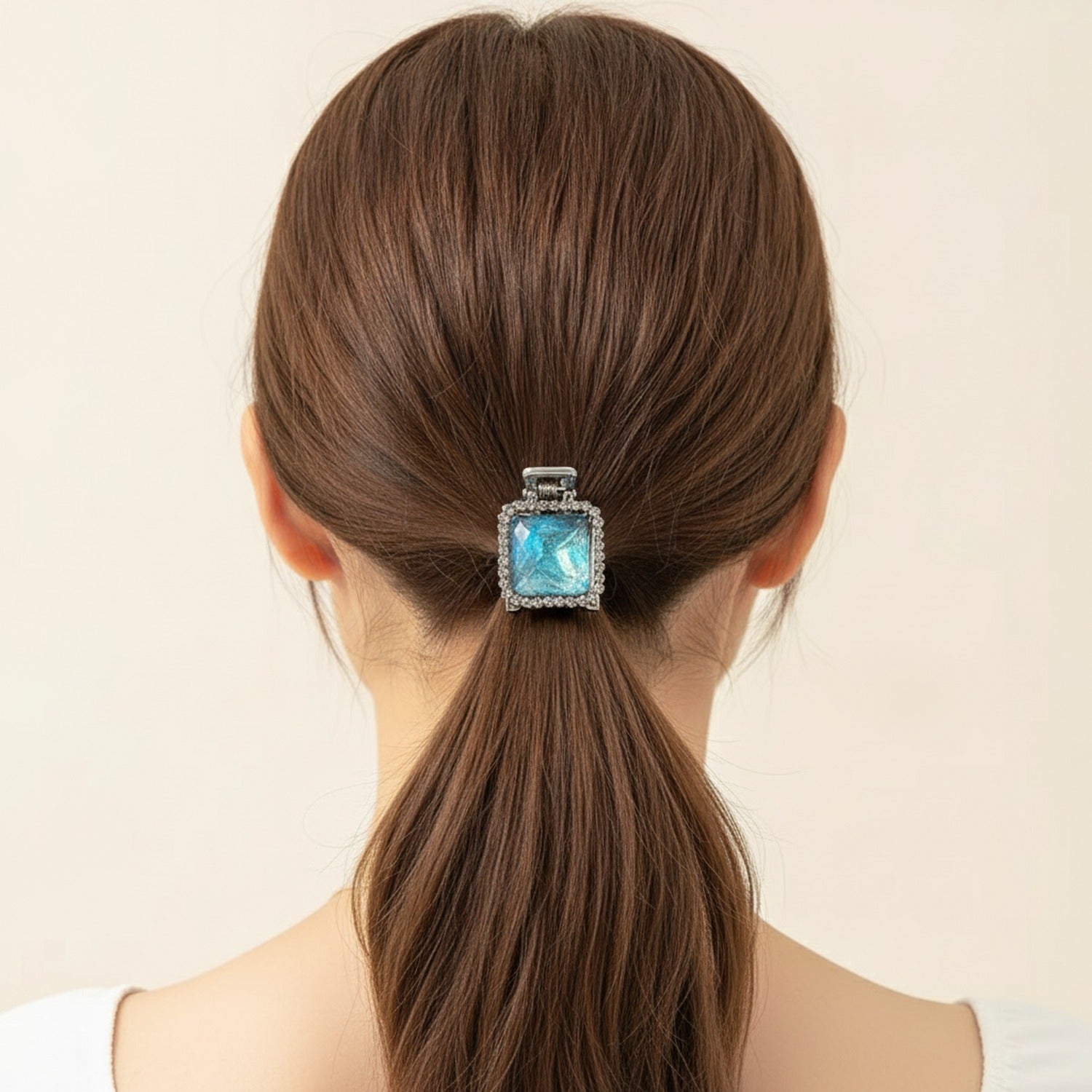 Blue Rhinestone Rectangle Hair Claw Clip