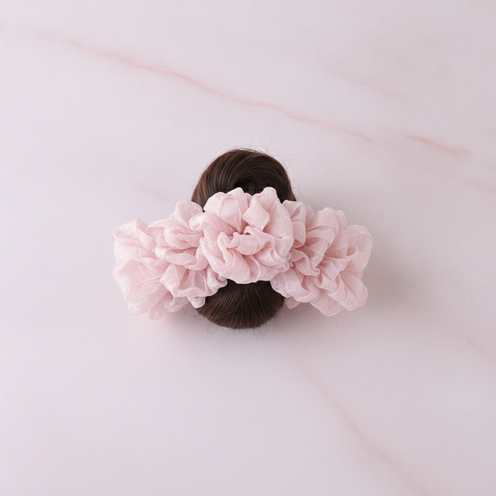 Ruched Pink Chiffon Hair Claw – hair accessories (view 2)