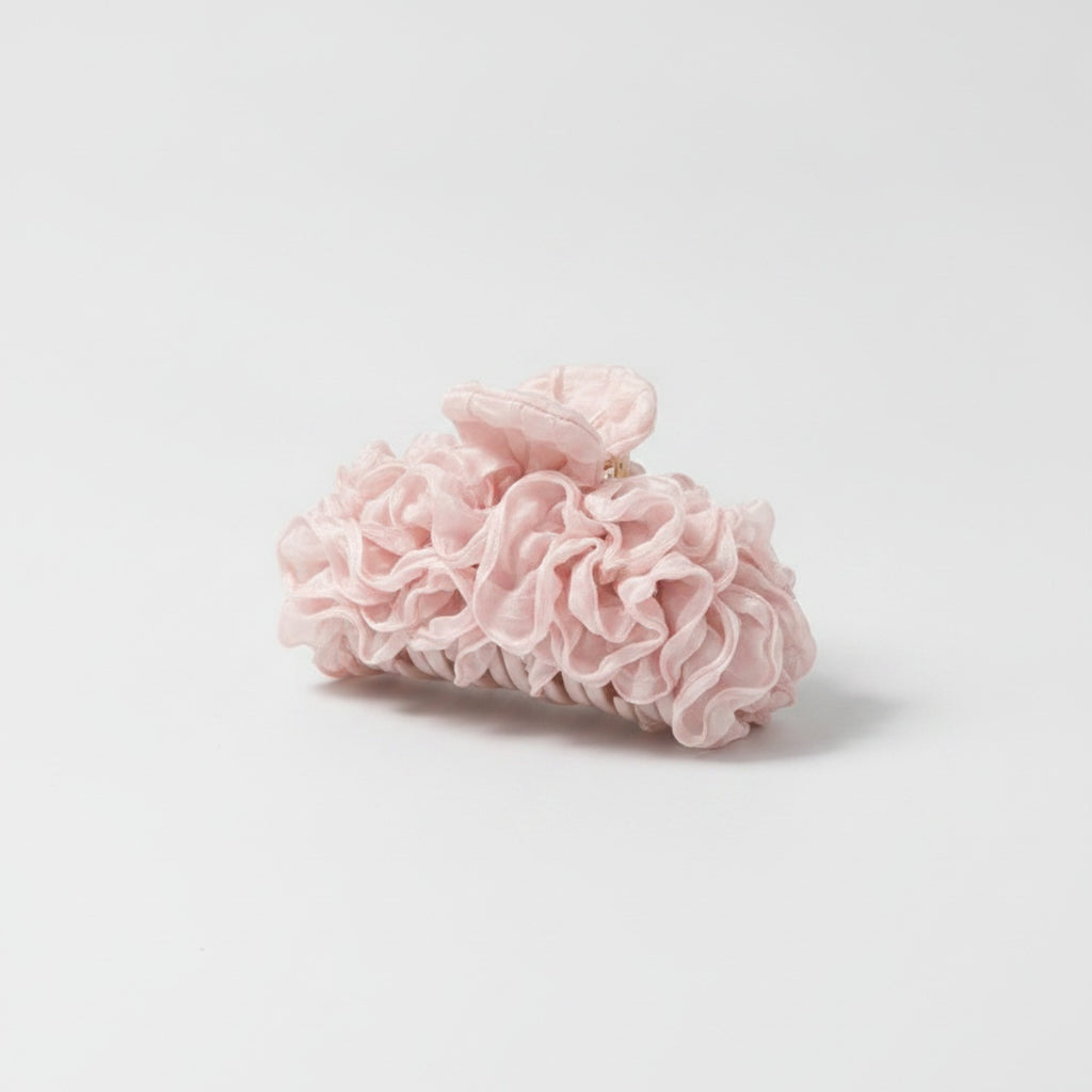 Ruched Pink Chiffon Hair Claw – hair accessories (view 1)