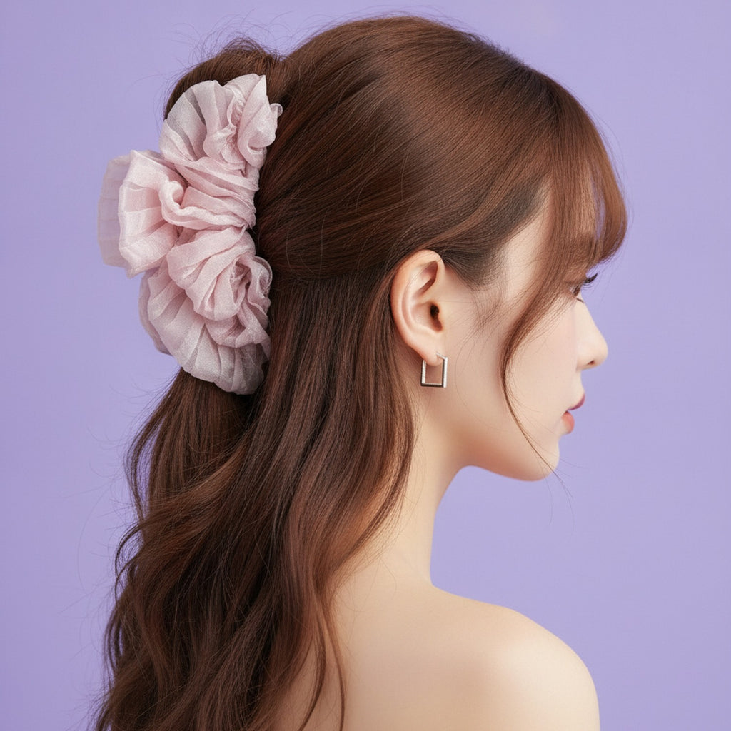 Ruched Pink Chiffon Hair Claw – hair accessories (view 3)