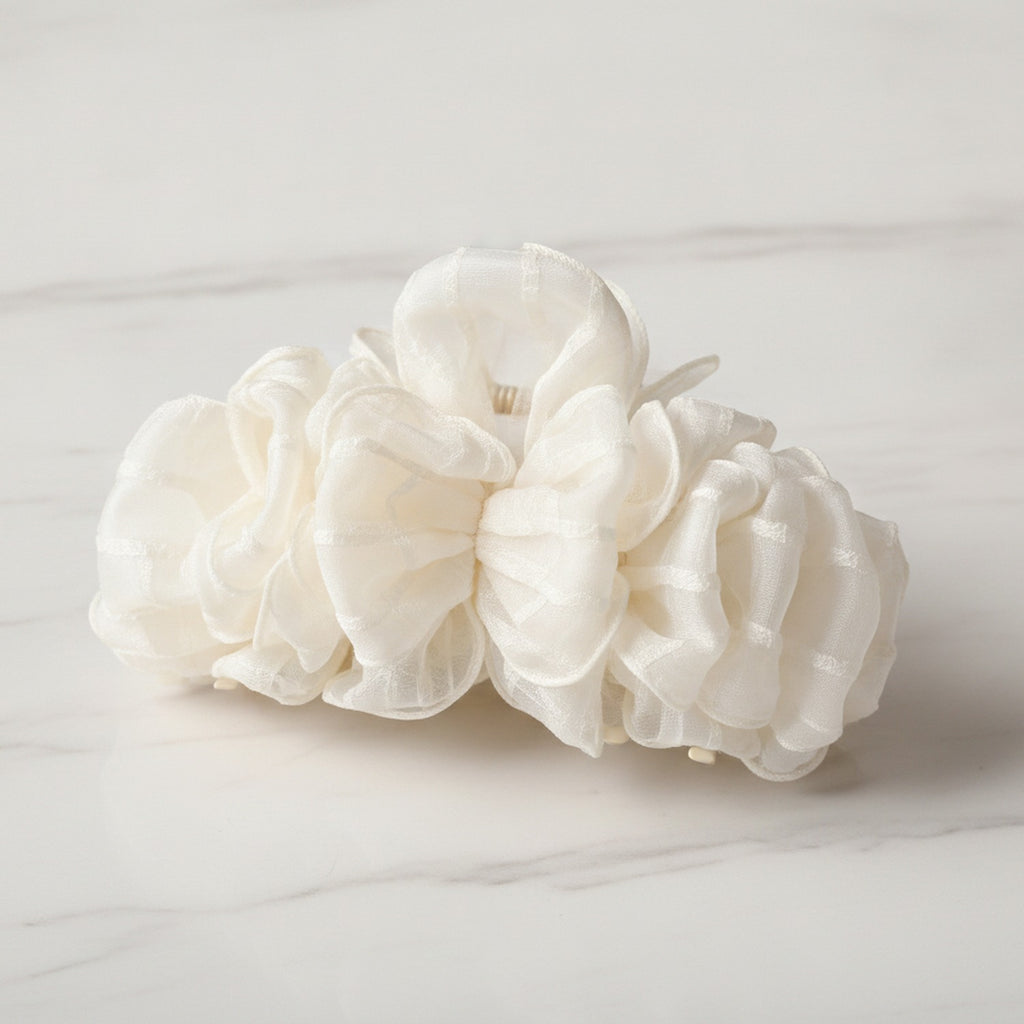 Cream Floral Ruffle Hair Claw Clip – hair accessories (view 2)