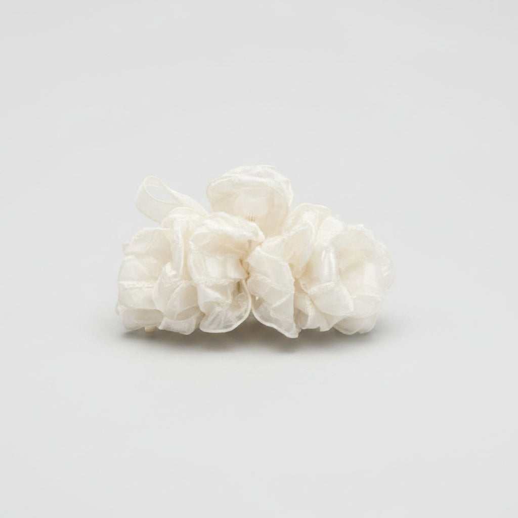 Cream Floral Ruffle Hair Claw Clip – hair accessories (view 1)