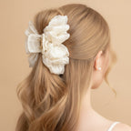 Cream Floral Ruffle Hair Claw Clip – hair accessories (view 3)