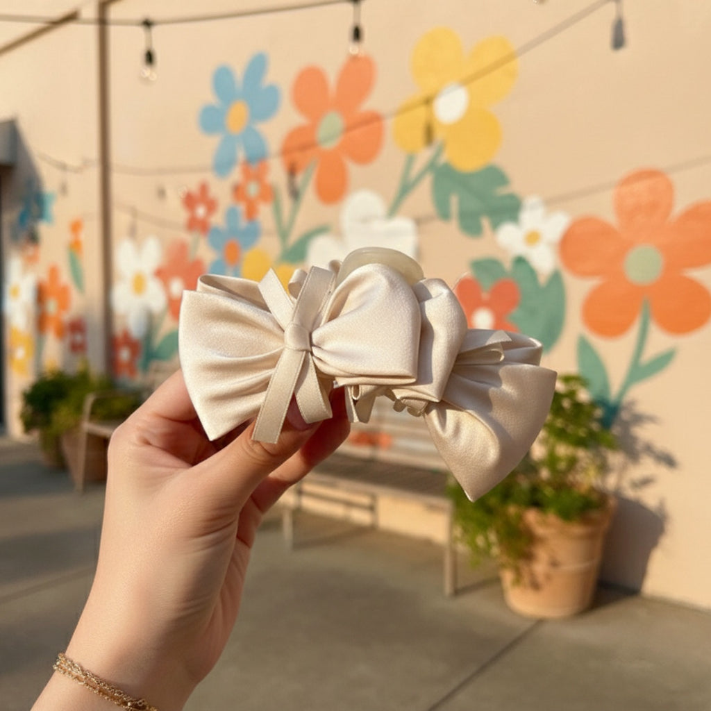 Velvet Bow Hair Claw Clip - Beige Butterfly Claw Clip – hair accessories (view 2)