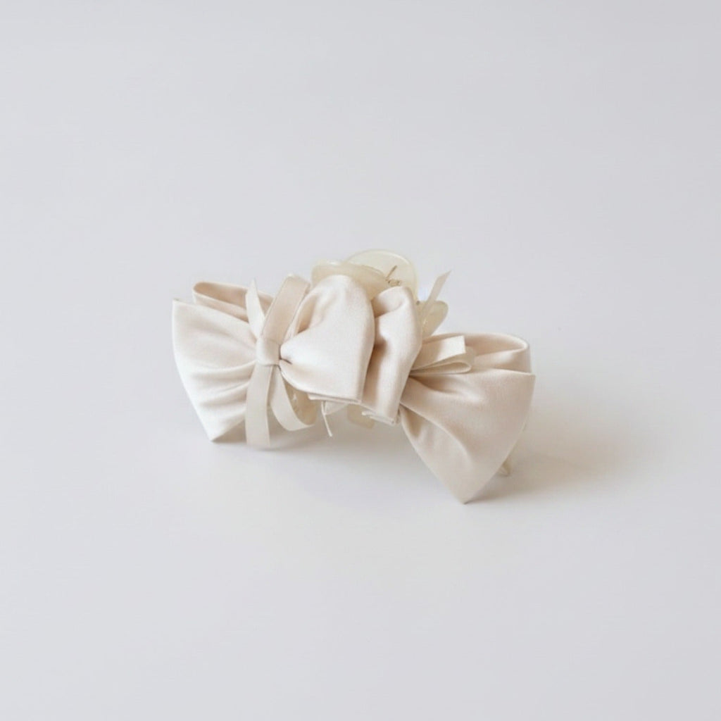 Velvet Bow Hair Claw Clip - Beige Butterfly Claw Clip