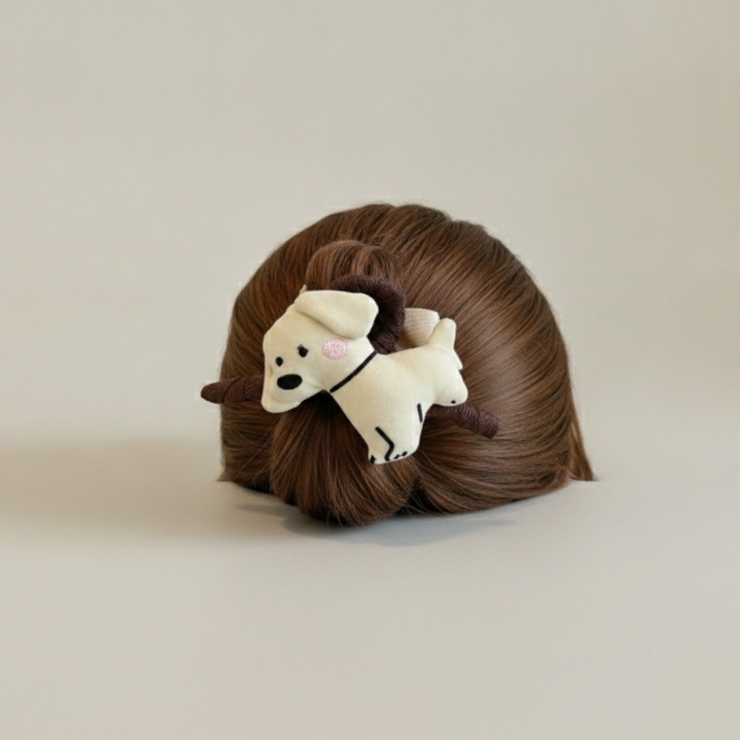 Cream Puppy Hair Claw Clip