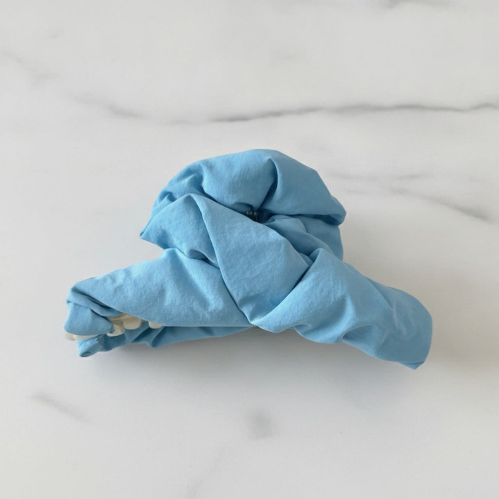 Satin Hair Claw With Bow - Blue Cloud Claw Clip