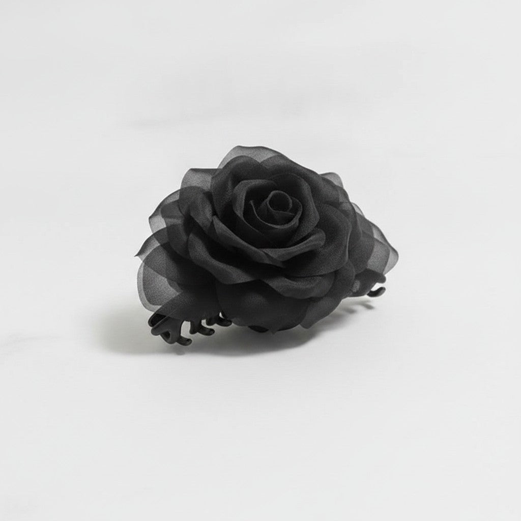 Black Mesh Flower Hair Claw Pearl Charm