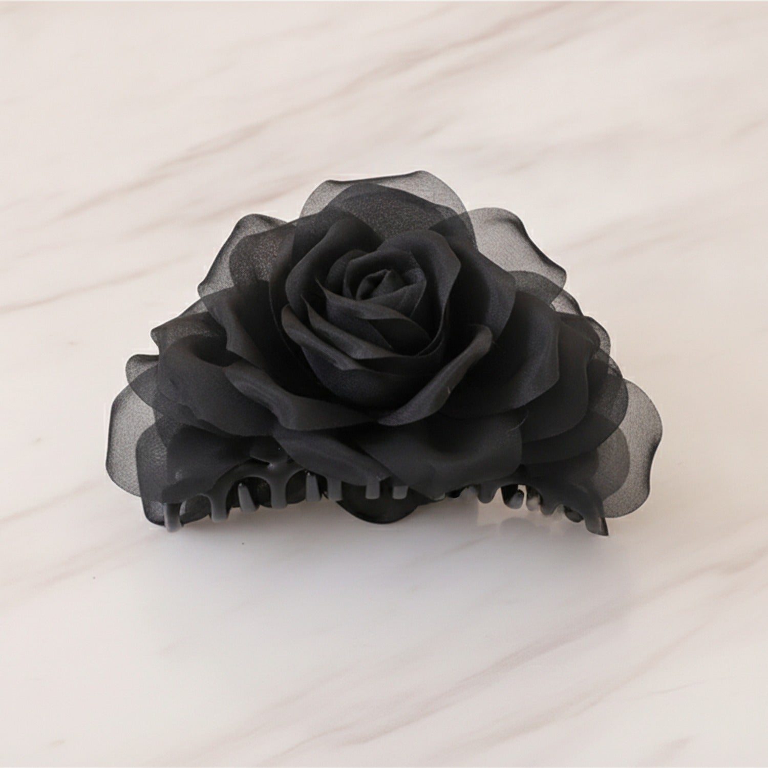 Black Mesh Flower Hair Claw Pearl Charm