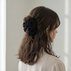 Black Mesh Flower Hair Claw Pearl Charm – hair accessories (view 3)