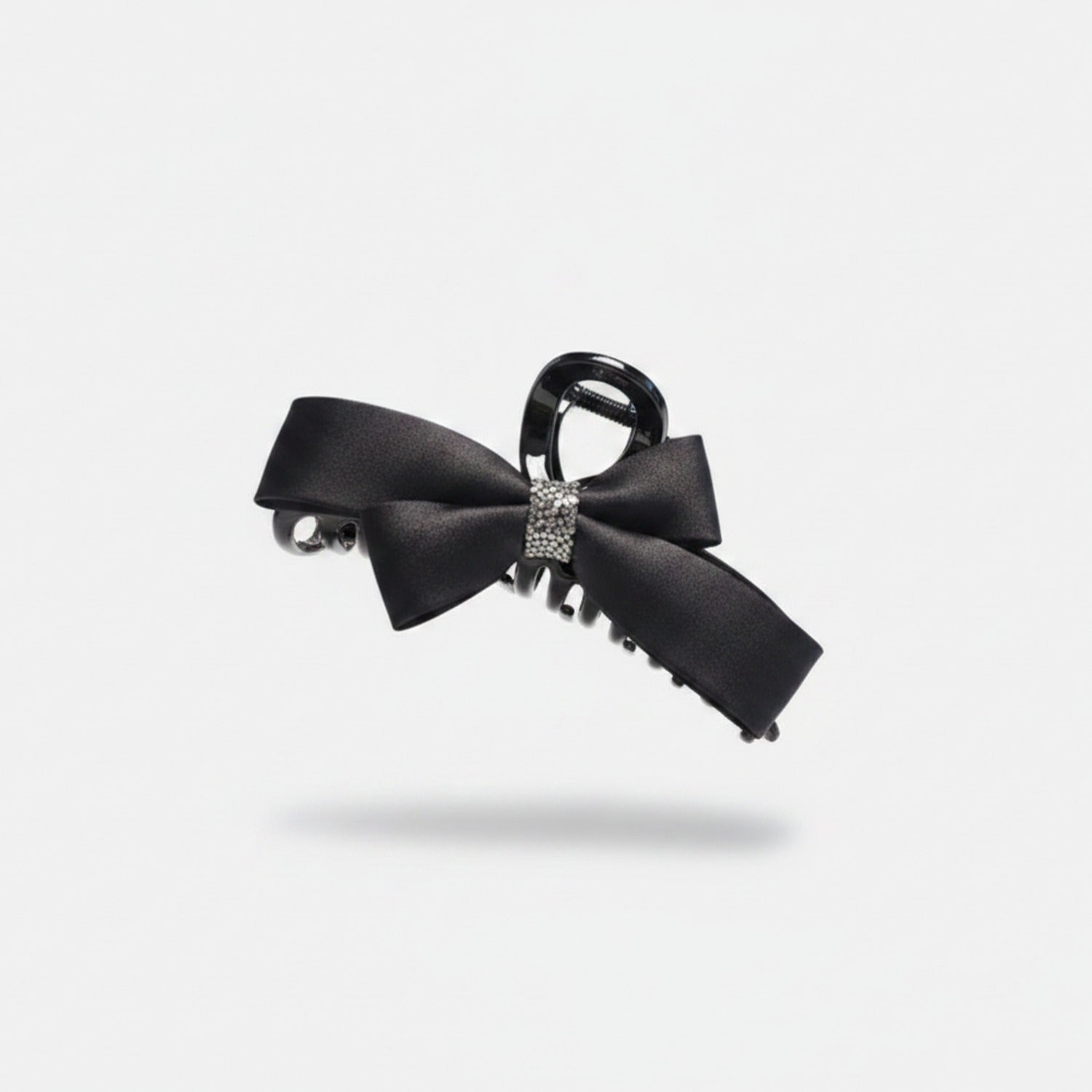 Black Satin Bow Hair Claw with Rhinestones