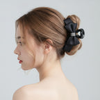 Black Satin Bow Hair Claw with Rhinestones – hair accessories (view 3)