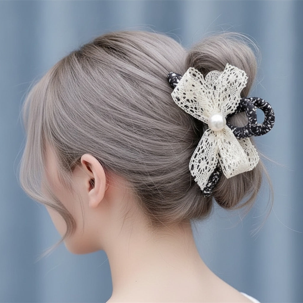 Lace Hair Claw With Pearl Center – hair accessories (view 3)