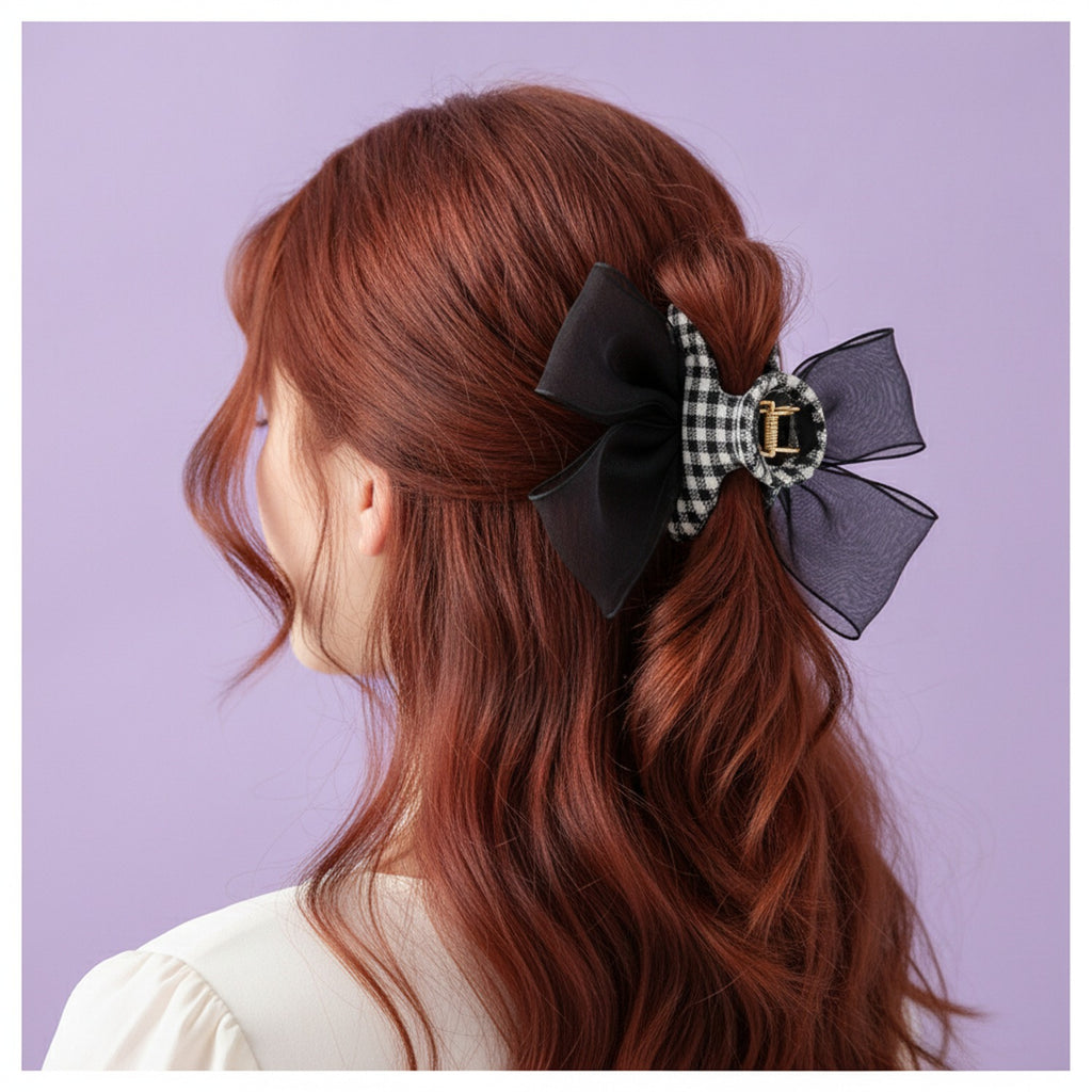 Black Mesh Bow Hair Claw Clip – hair accessories (view 2)