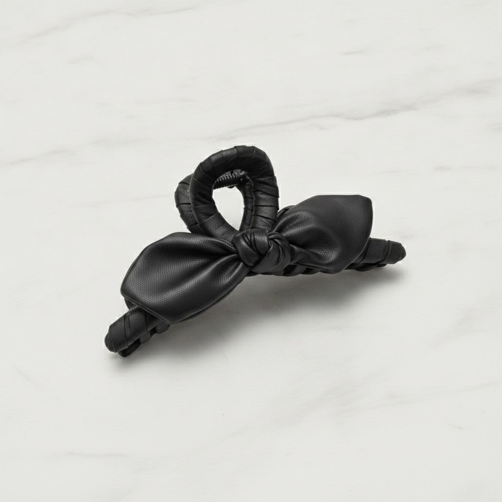 Leather Bow Hair Claw Clip - Black Leather Butterfly Hair Clip – hair accessories (view 3)