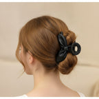 Black Leather Bow Hair Claw Clip - Black Leather Butterfly Hair Clip