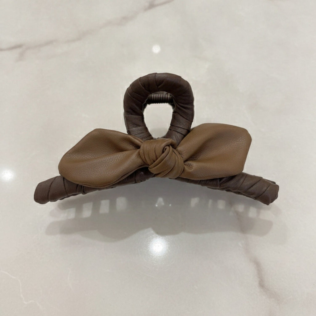 Leather Bow Hair Claw Clip - Brown Leather Butterfly Hair Clip