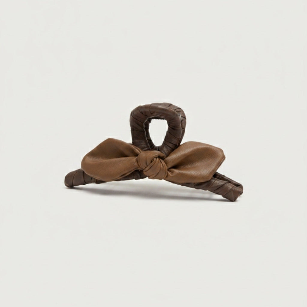 Leather Bow Hair Claw Clip - Brown Leather Butterfly Hair Clip