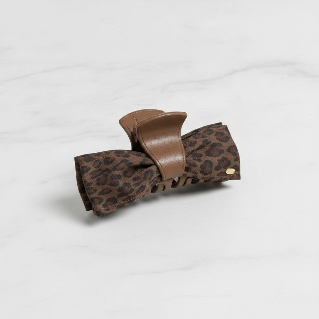 Leopard Print Hair Claw With Bow – hair accessories (view 3)