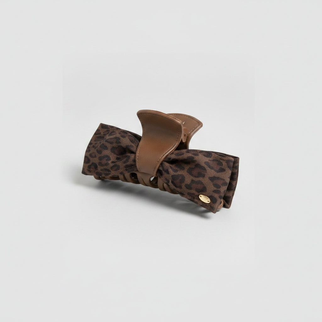 Leopard Print Hair Claw With Bow – hair accessories (view 1)
