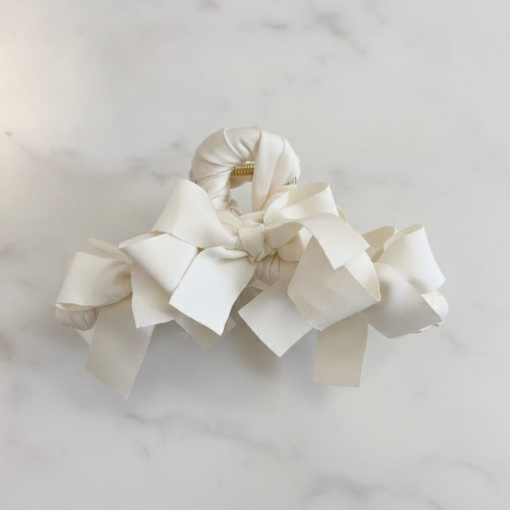 Satin Bow Hair Claw Clip - Cream