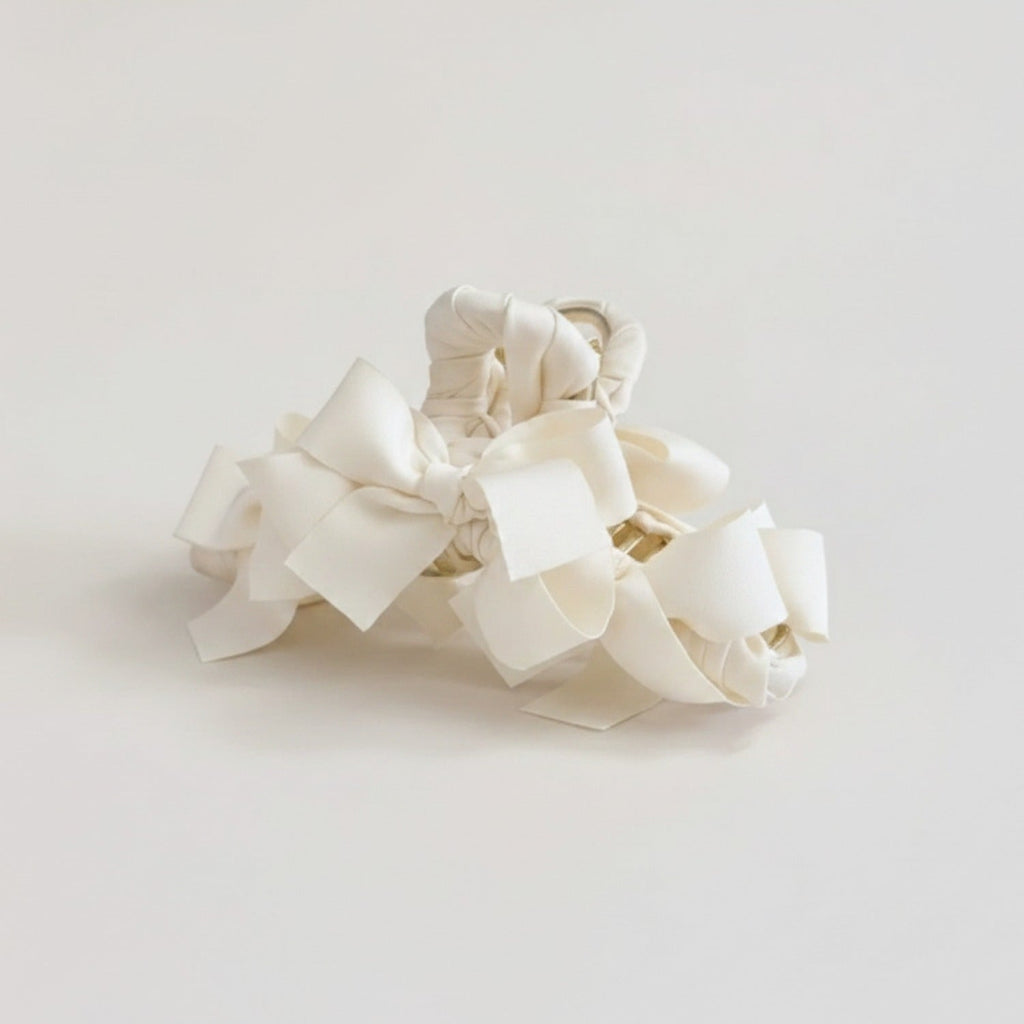 Satin Bow Hair Claw Clip - Cream