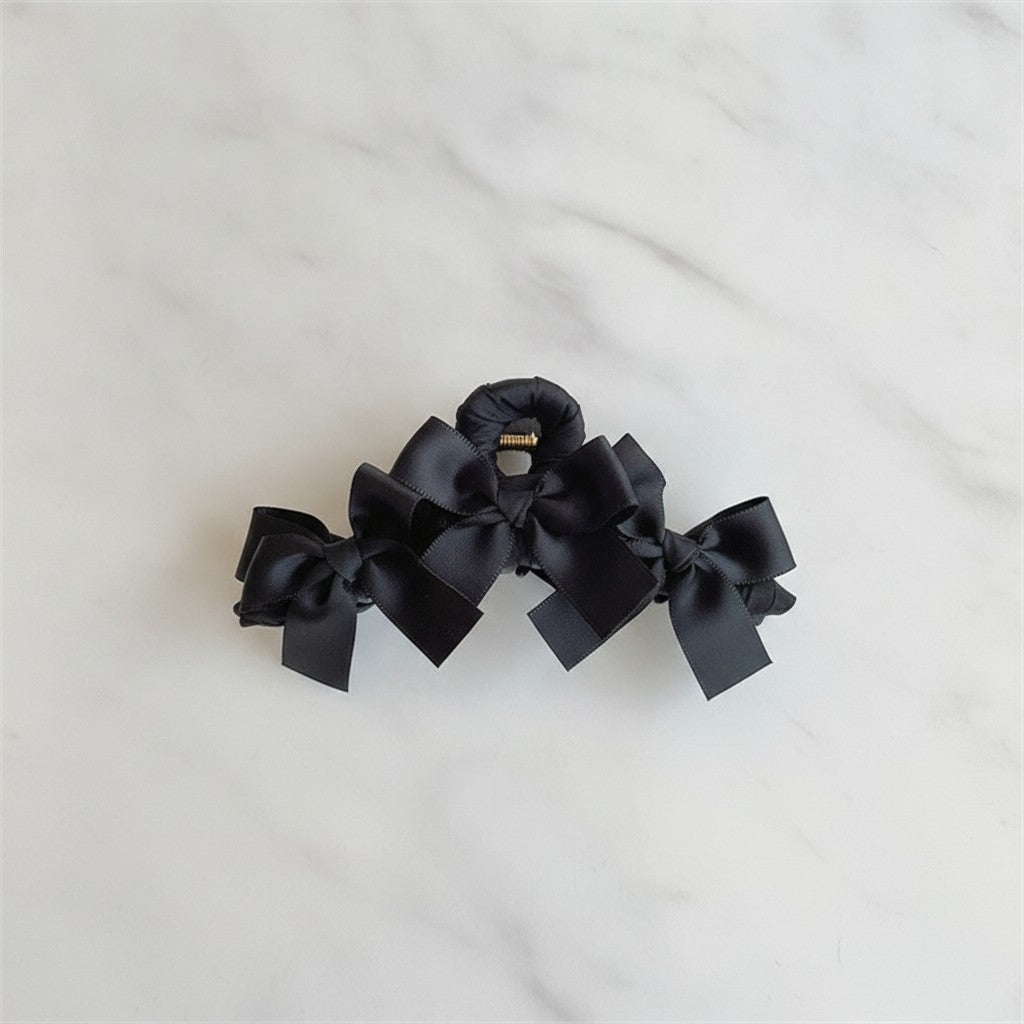 Satin Bow Hair Claw Clip - Black