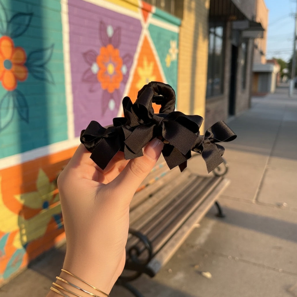 Satin Bow Hair Claw Clip - Black – hair accessories (view 3)