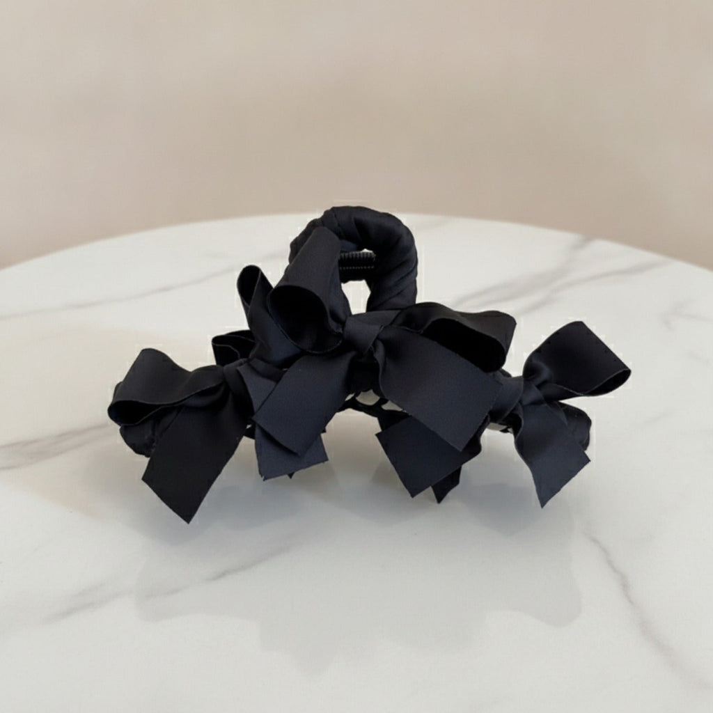 Satin Bow Hair Claw Clip - Black